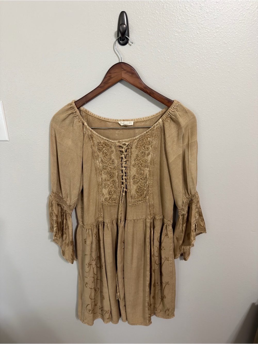 Rebellion Boho Embroidered Lace-Up Peasant Dress